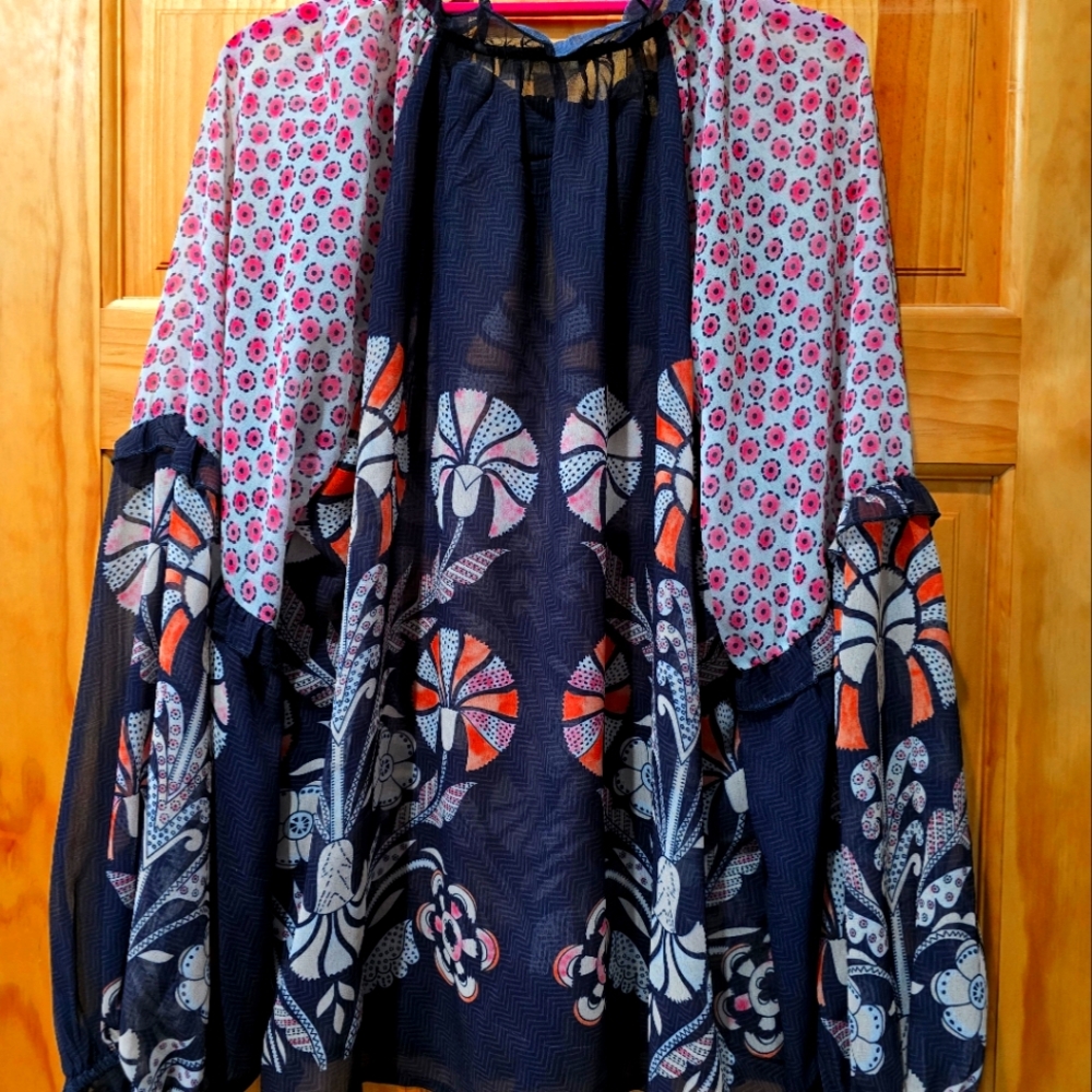 Anthropology Forever That Girl sheer tunic high neck blouse, size L - Picture 2 of 4